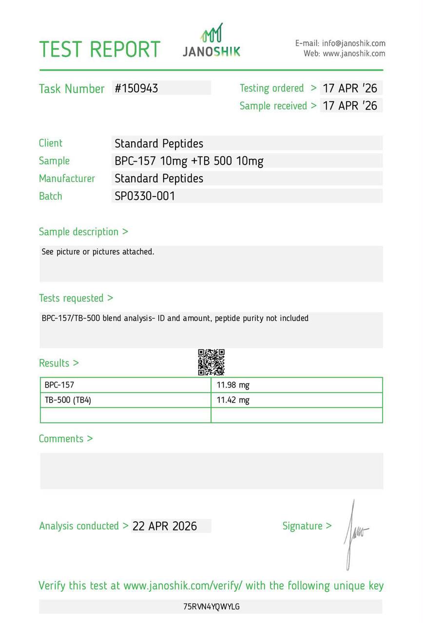 Laborbericht BPC-157 10mg + TB500 10mg